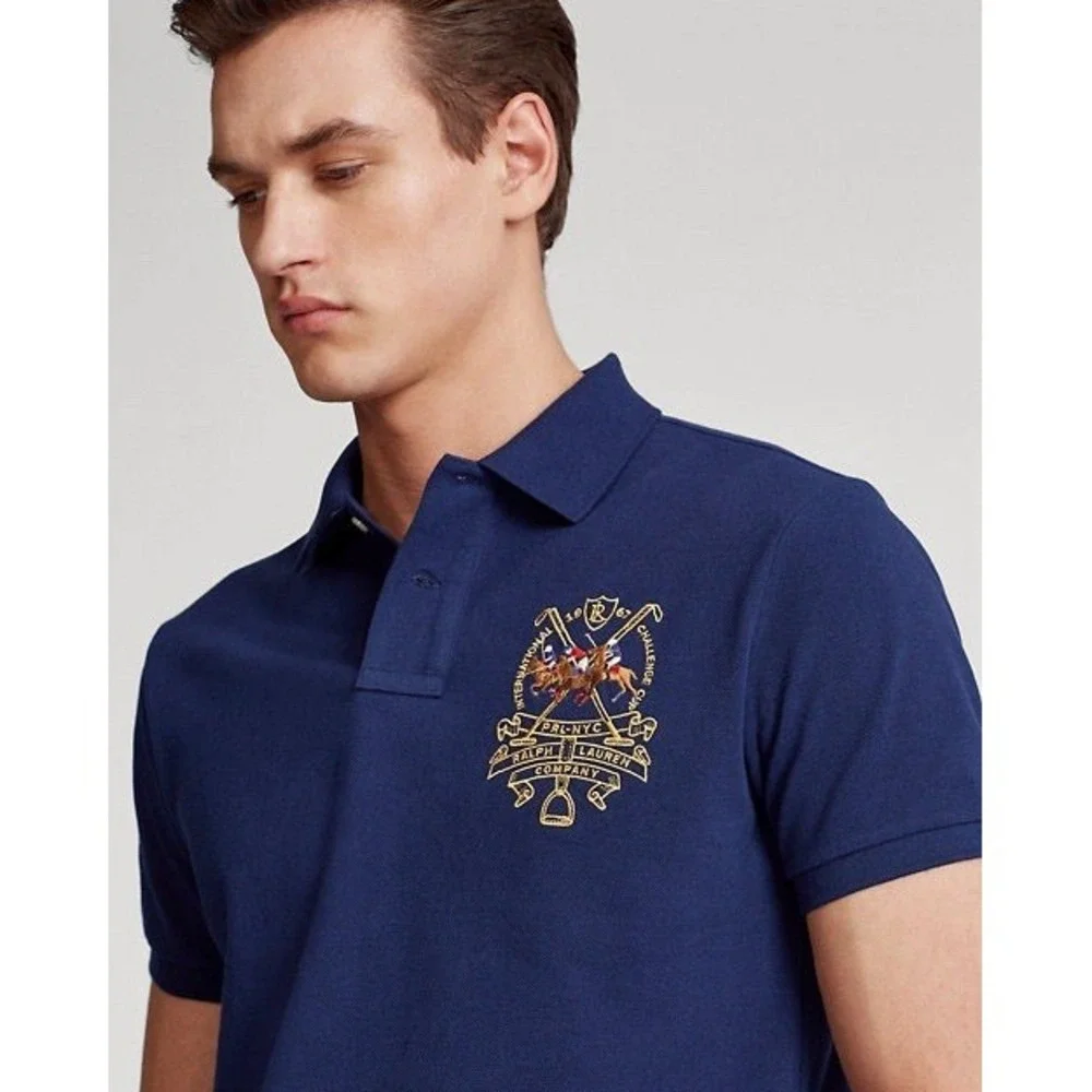 Polo Ralph Lauren Costume Slim Fit Triple Pony Polo Shirt Navy XL